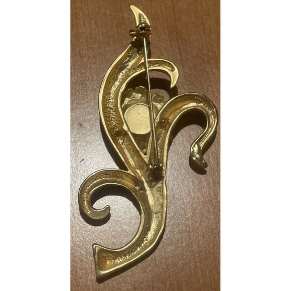 Vintage Gold Tone Faux Pearl Brooch Pin  Jewelry 4inch Very Rare - Picture 2 of 6